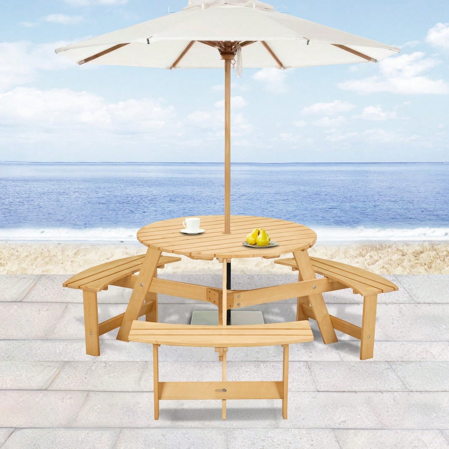 6-Person Outdoor Picnic Table with Benches Umbrella Hole Waterproof Surface for Garden Patio Backyard Dining