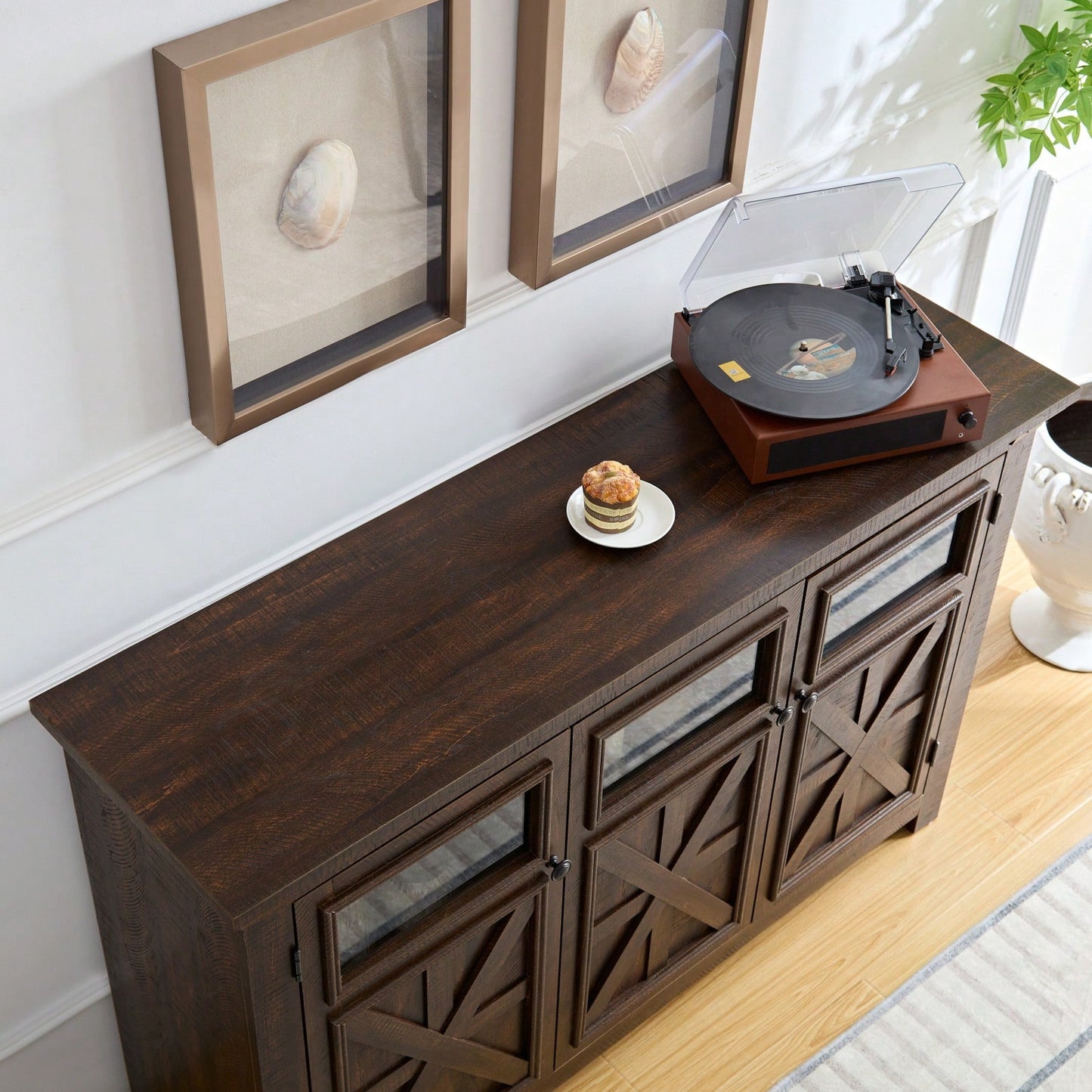 Large Storage Sideboard Buffet Cabinet With 3 Doors And Adjustable Shelves, Elegant Entryway Cabinet For Dining Room, Living Room