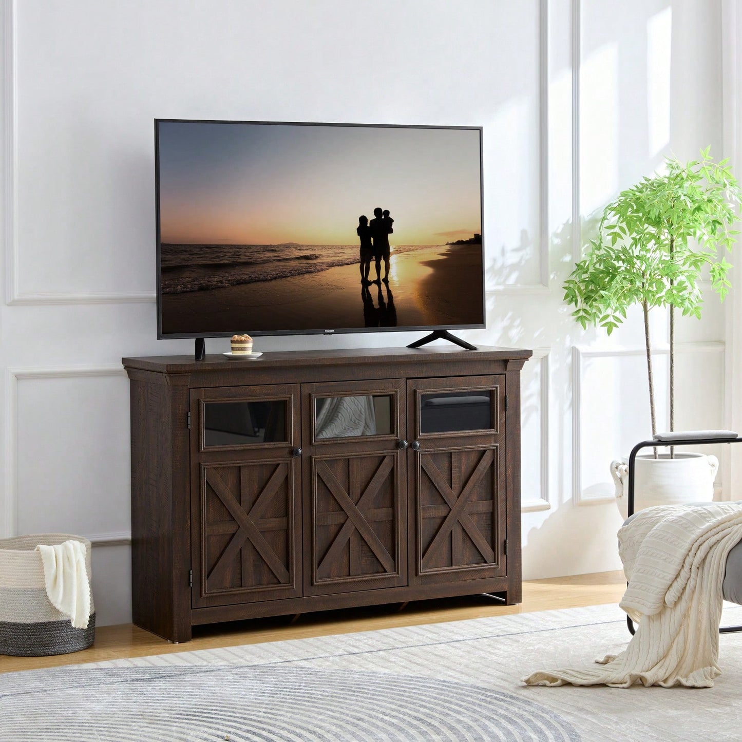 Large Storage Sideboard Buffet Cabinet With 3 Doors And Adjustable Shelves, Elegant Entryway Cabinet For Dining Room, Living Room