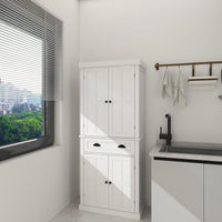71 Inch Freestanding Kitchen Pantry Cabinet with 4 Doors Drawer and 2 Adjustable Shelves in White Finish for Kitchen Dining Storage
