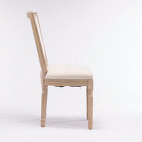 Elegant Set of 2 French Style Dining Chairs with Solid Wood Frame and Linen Upholstered Seat