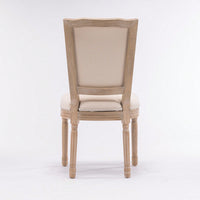 Elegant Set of 2 French Style Dining Chairs with Solid Wood Frame and Linen Upholstered Seat