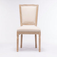 Elegant Set of 2 French Style Dining Chairs with Solid Wood Frame and Linen Upholstered Seat