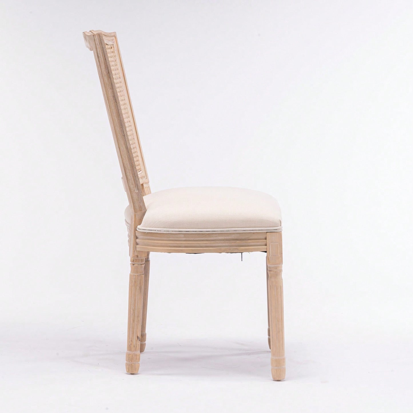 Farmhouse French Linen Dining Chairs with Rattan Back Set of 2 Comfortable Padded Seat Solid Wood Frame Easy Assembly