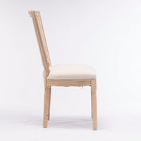 Farmhouse French Linen Dining Chairs with Rattan Back Set of 2 Comfortable Padded Seat Solid Wood Frame Easy Assembly
