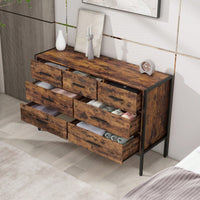 Rustic 7 Drawer Wood Dresser with Steel Frame 48 Inch Closet Organizer for Clothes and Accessories