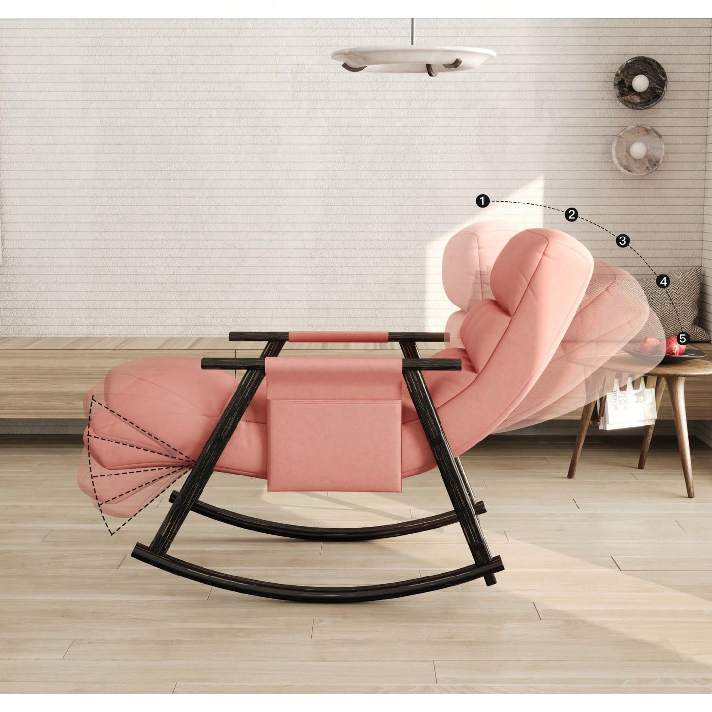 Adjustable Rocking Chair with Footrest Padded Lounge Chair High Back Soft Upholstered Glider for Living Room Bedroom Supports 300lbs