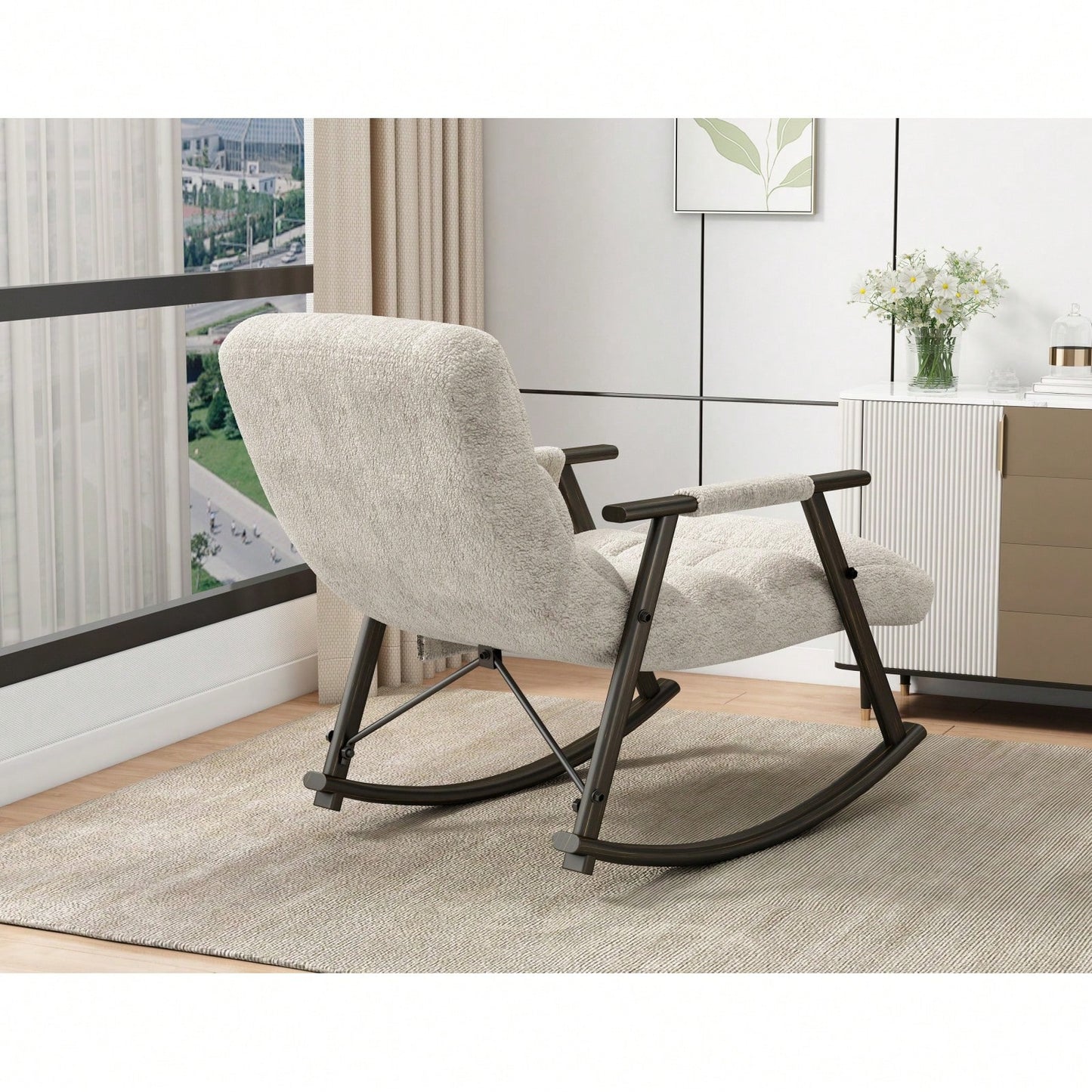 Adjustable Rocking Chair with Footrest Padded Lounge Chair High Back Soft Upholstered Glider for Living Room Bedroom Supports 300lbs