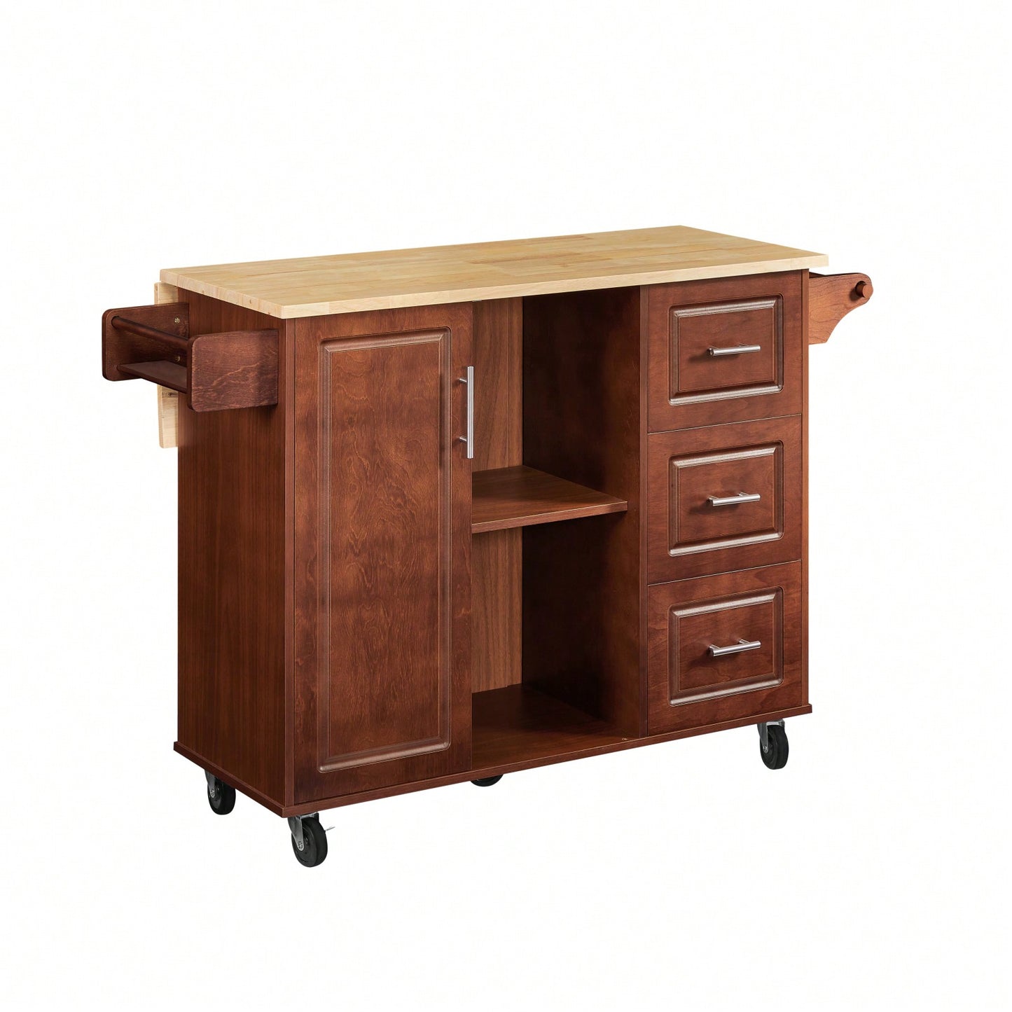 Mobile Kitchen Island Cart with Wood Top and Storage Drawers on Wheels for Small Spaces