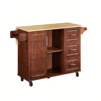 Mobile Kitchen Island Cart with Wood Top and Storage Drawers on Wheels for Small Spaces