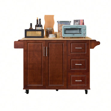 Mobile Kitchen Island Cart with Wood Top and Storage Drawers on Wheels for Small Spaces