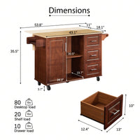 Mobile Kitchen Island Cart with Wood Top and Storage Drawers on Wheels for Small Spaces