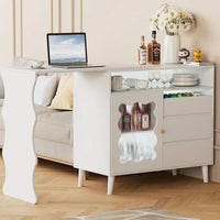 L-Shaped Corner Desk with Drawers and LED Lights Reversible Modern Workstation for Home Office 41 to 79 Inches