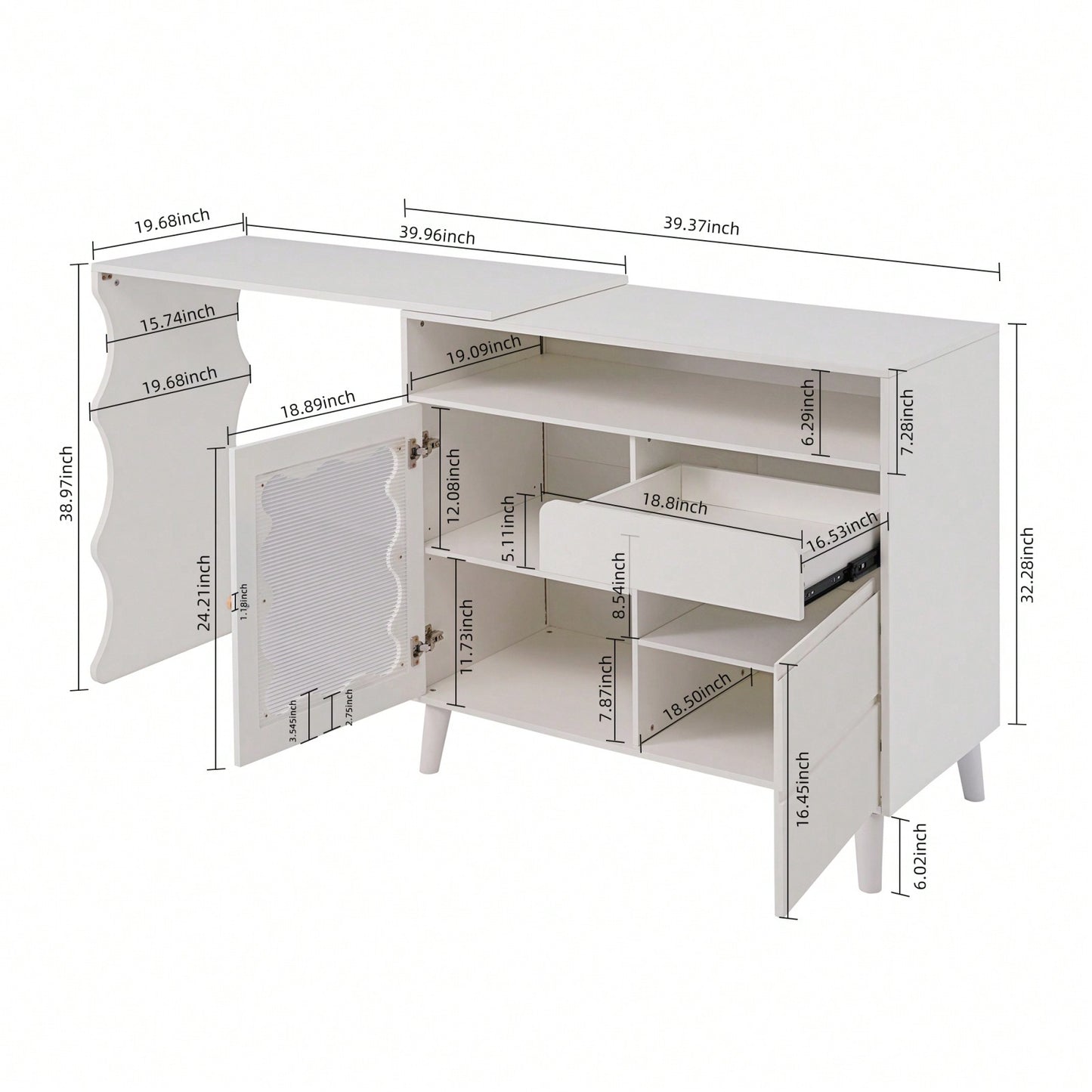 L-Shaped Corner Desk with Drawers and LED Lights Reversible Modern Workstation for Home Office 41 to 79 Inches
