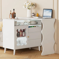 L-Shaped Corner Desk with Drawers and LED Lights Reversible Modern Workstation for Home Office 41 to 79 Inches