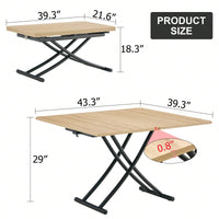 Versatile Adjustable Height Lift Table 18.3 to 29 Inches Foldable Modern Coffee Dining Office Desk Easy Assembly