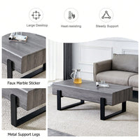 Rustic Coffee Table With Storage Drawers, Industrial Living Room Table With Solid Wood Drawers & Durable Metal Legs, Easy Assembly