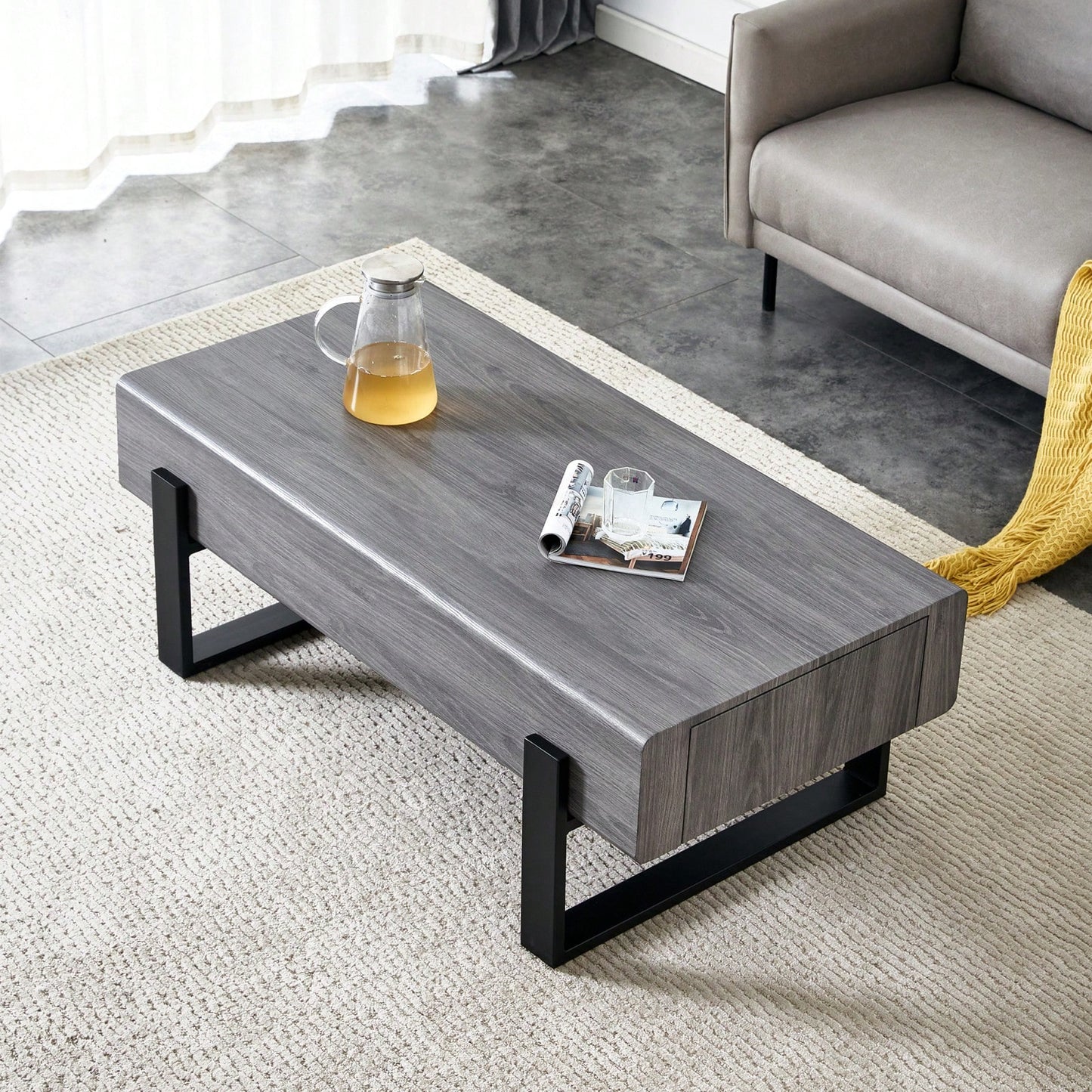 Rustic Coffee Table With Storage Drawers, Industrial Living Room Table With Solid Wood Drawers & Durable Metal Legs, Easy Assembly