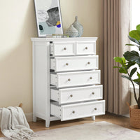 6 Drawer Dresser For Bedroom, Modern Farmhouse Storage Cabinet With Wood Top, Easy Glide Metal Rails, Anti-Tip Design