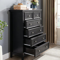 6 Drawer Dresser For Bedroom, Modern Farmhouse Storage Cabinet With Wood Top, Easy Glide Metal Rails, Anti-Tip Design