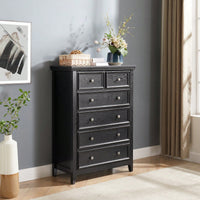 6 Drawer Dresser For Bedroom, Modern Farmhouse Storage Cabinet With Wood Top, Easy Glide Metal Rails, Anti-Tip Design