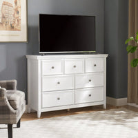 Farmhouse 7 Drawer Dresser for Bedroom and Closet Storage with Smooth Glide Drawers and Metal Handles 47 Inch White Cabinet