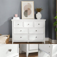 Farmhouse 7 Drawer Dresser for Bedroom and Closet Storage with Smooth Glide Drawers and Metal Handles 47 Inch White Cabinet