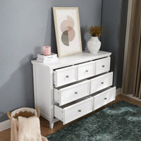 Farmhouse 7 Drawer Dresser for Bedroom and Closet Storage with Smooth Glide Drawers and Metal Handles 47 Inch White Cabinet