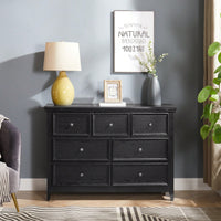 Farmhouse 7 Drawer Dresser for Bedroom and Closet Storage with Smooth Glide Drawers and Metal Handles 47 Inch White Cabinet