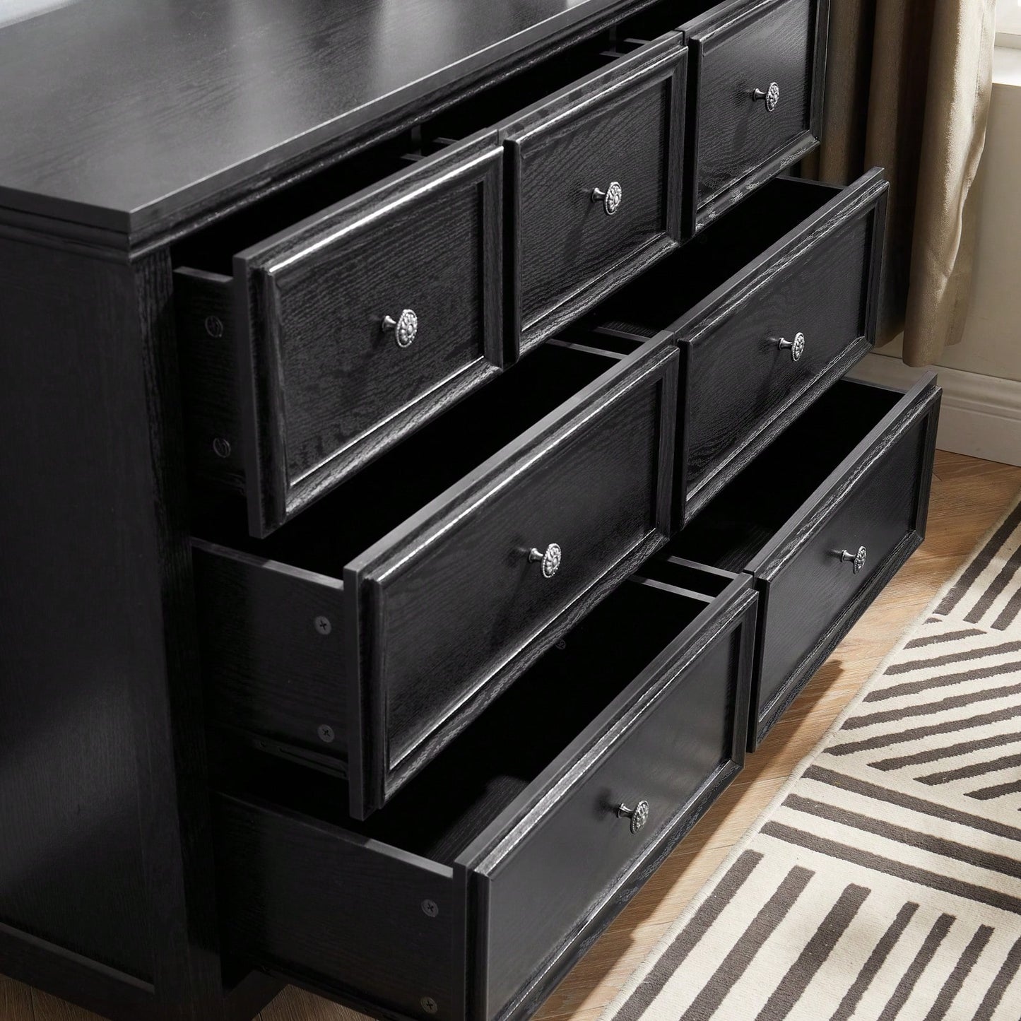 Farmhouse 7 Drawer Dresser for Bedroom and Closet Storage with Smooth Glide Drawers and Metal Handles 47 Inch White Cabinet