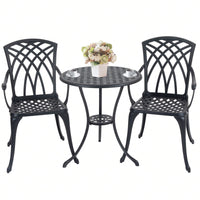 Stylish 3 Piece Cast Aluminum Bistro Set with Cushions for Outdoor Dining Umbrella Hole Ideal for Balcony Garden Lawn