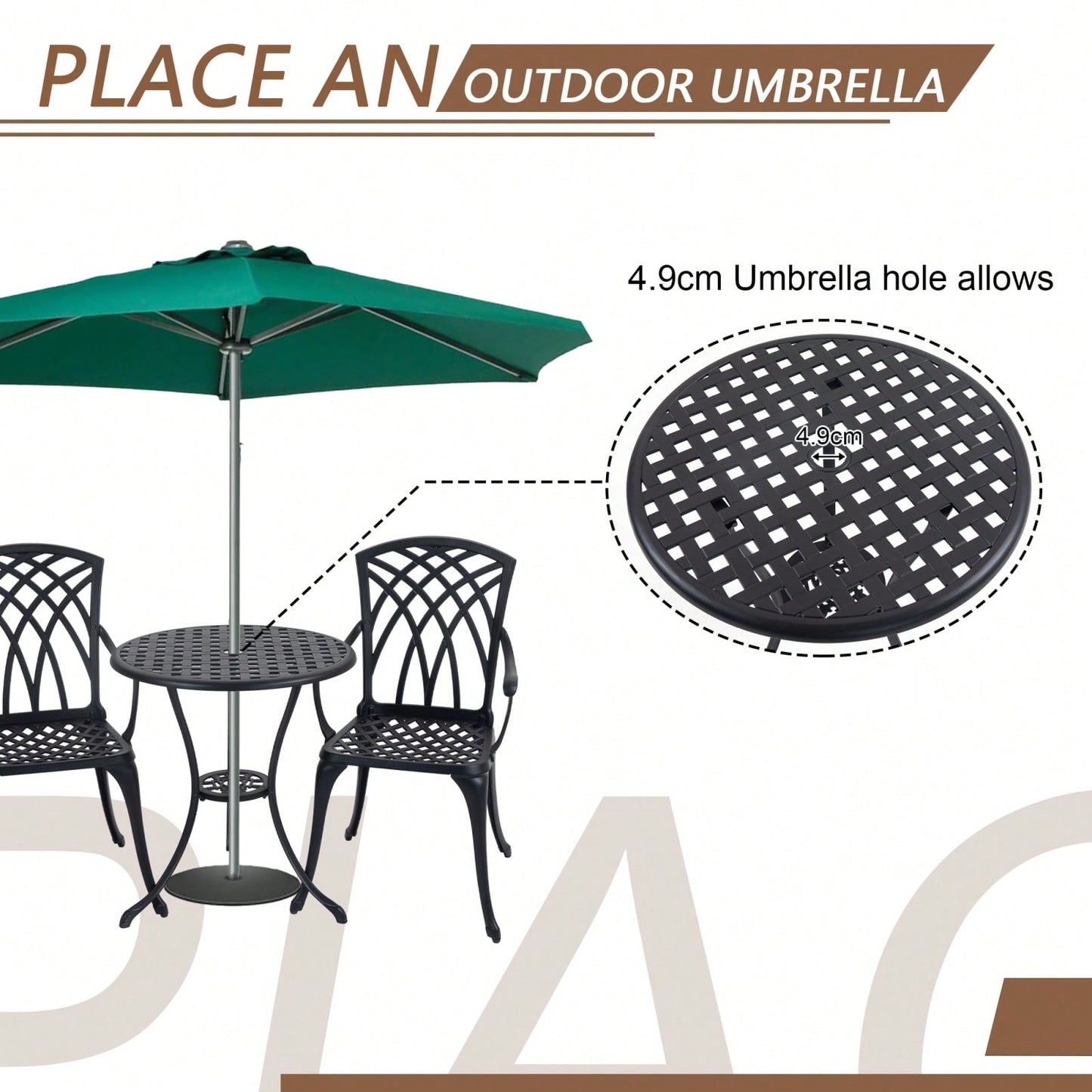 Stylish 3 Piece Cast Aluminum Bistro Set with Cushions for Outdoor Dining Umbrella Hole Ideal for Balcony Garden Lawn