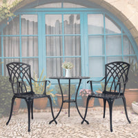 Stylish 3 Piece Cast Aluminum Bistro Set with Cushions for Outdoor Dining Umbrella Hole Ideal for Balcony Garden Lawn