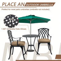 Stylish 3 Piece Cast Aluminum Bistro Set with Cushions for Outdoor Dining Umbrella Hole Ideal for Balcony Garden Lawn