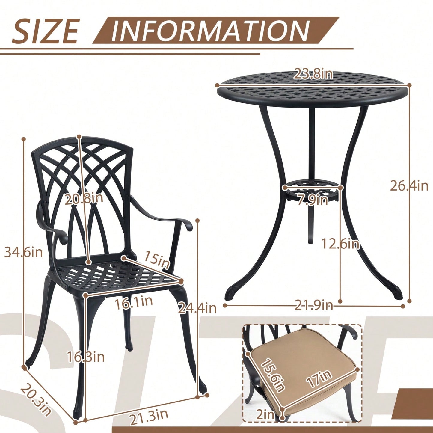 Stylish 3 Piece Cast Aluminum Bistro Set with Cushions for Outdoor Dining Umbrella Hole Ideal for Balcony Garden Lawn