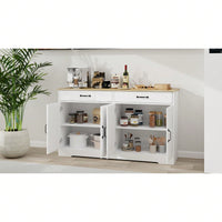 55.9" Large Farmhouse Buffet Cabinet With Storage, Sideboard With Drawers & Doors, Kitchen Cupboard For Dining & Living Room - White