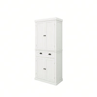 71 Inch White Freestanding Kitchen Pantry Cabinet with 4 Doors Drawer and 2 Adjustable Shelves for Ample Storage