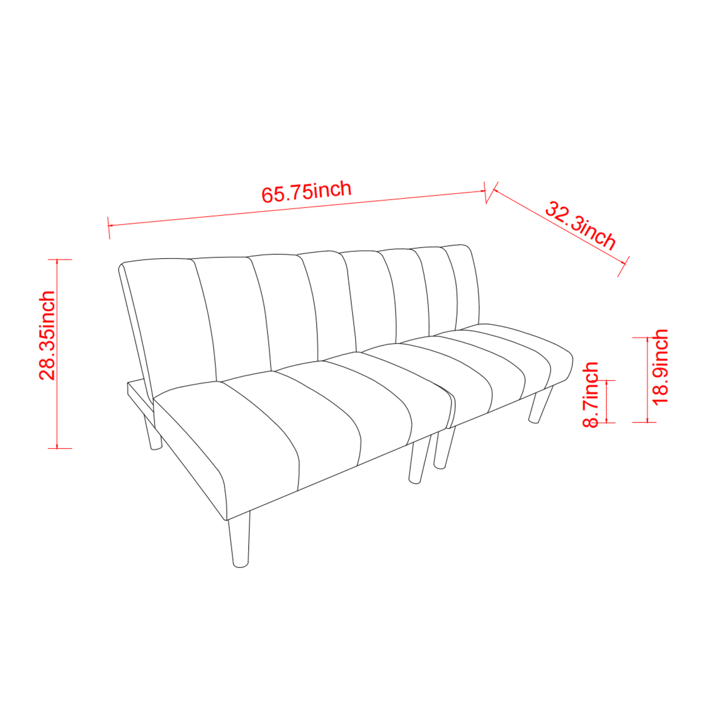 Multi-Position Convertible Corduroy Futon Sofa Bed with Wood Legs for Space Saving in Apartments and Studios