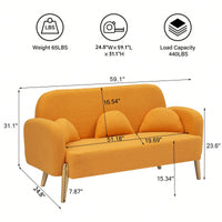 59" Velvet Sofa Bed, 2-Seater Convertible Couch With 3 Lumbar Pillows, Sturdy Wood Frame, Soft Breathable Fabric, Easy Assembly