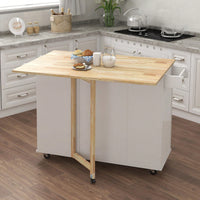 Multifunctional Kitchen Island With Extendable Solid Wood Tabletop, Spice Rack, Towel Bar, And Locking Casters