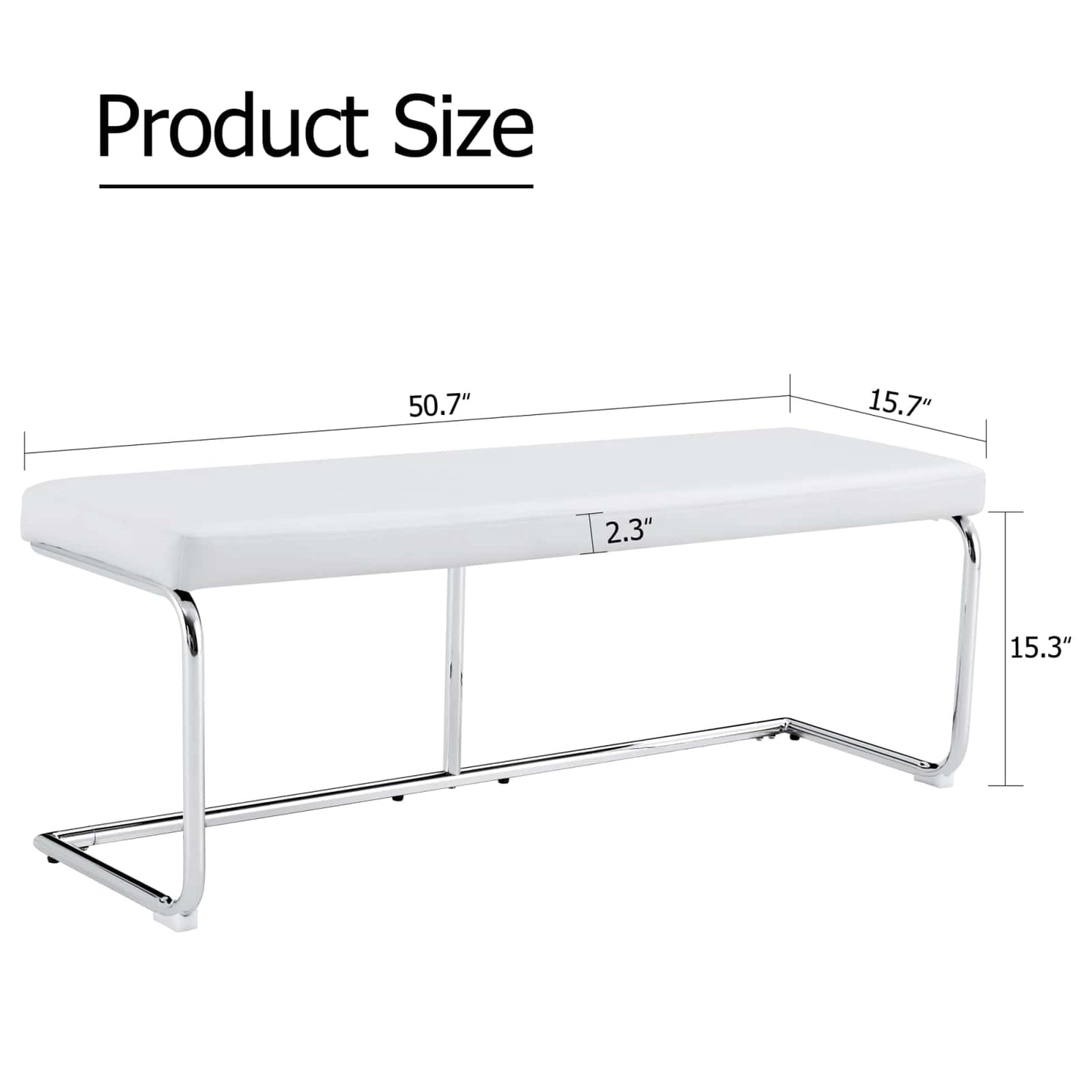 Stylish White Faux Leather Storage Bench with Silver Legs for Bedroom Entryway Living Room Easy Assembly