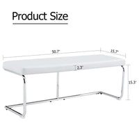 Stylish White Faux Leather Storage Bench with Silver Legs for Bedroom Entryway Living Room Easy Assembly