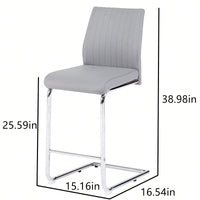 Light Grey Modern Bar Stools Set of 2 with Backrest and Footrest for Kitchen Island and Pub 39 Inch Height