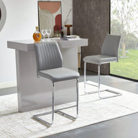 Light Grey Modern Bar Stools Set of 2 with Backrest and Footrest for Kitchen Island and Pub 39 Inch Height