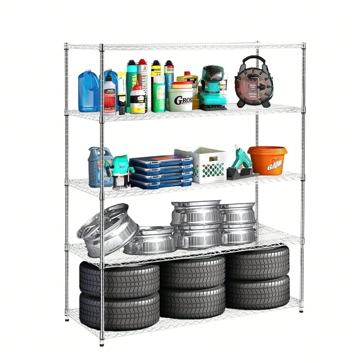 Heavy Duty 5-Tier Metal Storage Rack 300lb Per Shelf Adjustable Shelving with Wheels for Garage Kitchen Warehouse 59.45x24.02x71.65