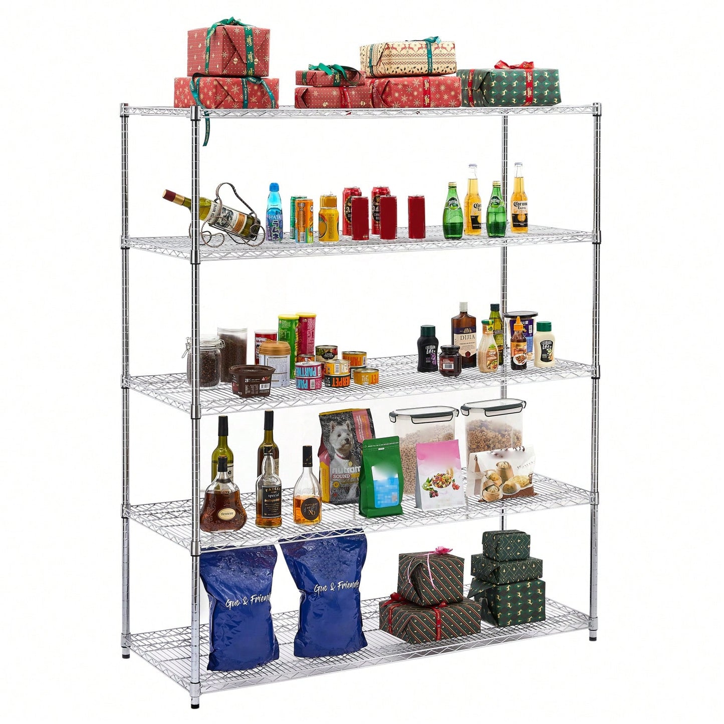 Heavy Duty 5-Tier Metal Storage Rack 300lb Per Shelf Adjustable Shelving with Wheels for Garage Kitchen Warehouse 59.45x24.02x71.65