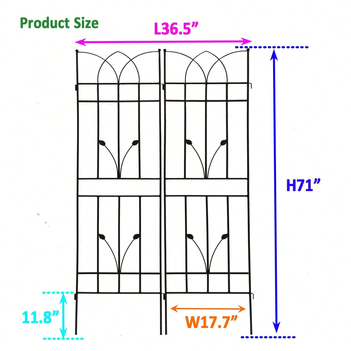 2 Pack Metal Garden Trellis 71" X 17.7" Rustproof Trellis For Climbing Plants Outdoor Flower Support