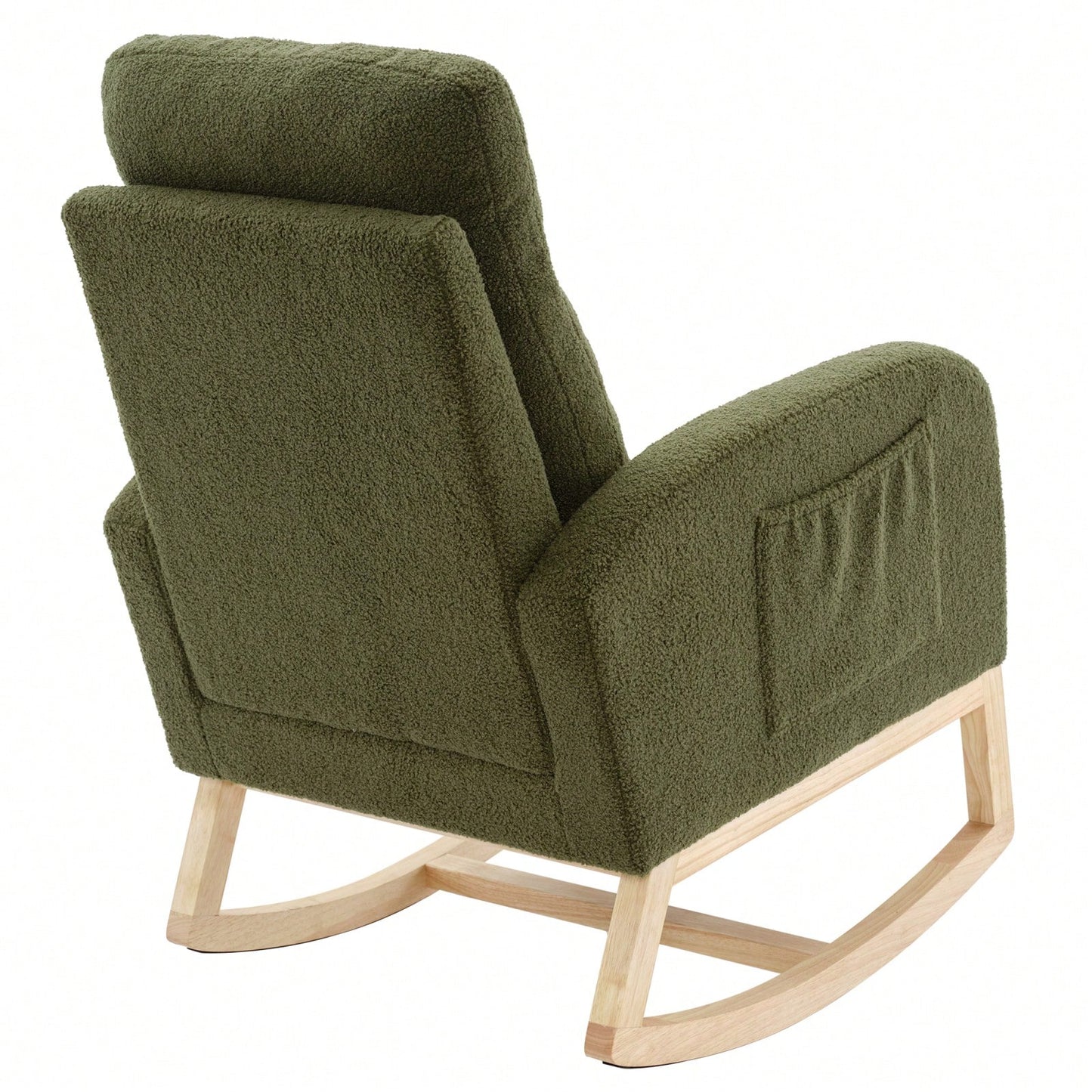 Ergonomic High Back Rocking Chair with Thick Cushioning and Side Pockets for Nursery Living Room Bedroom