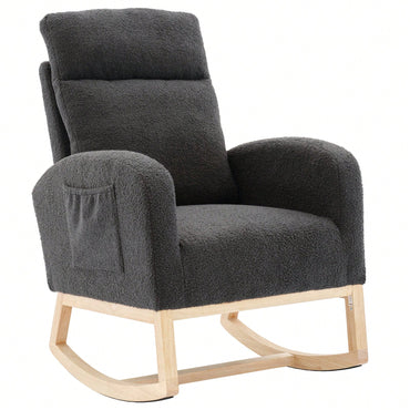 Ergonomic High Back Rocking Chair with Thick Cushioning and Side Pockets for Nursery Living Room Bedroom