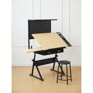 Ergonomic Adjustable Drafting Table with Magnetic Pegboard and Storage Drawers for Art and Design